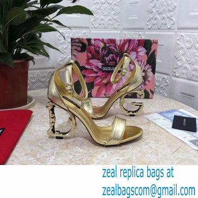 Dolce  &  Gabbana Heel 10.5cm Leather Sandals Gold with Baroque D & G Heel 2021